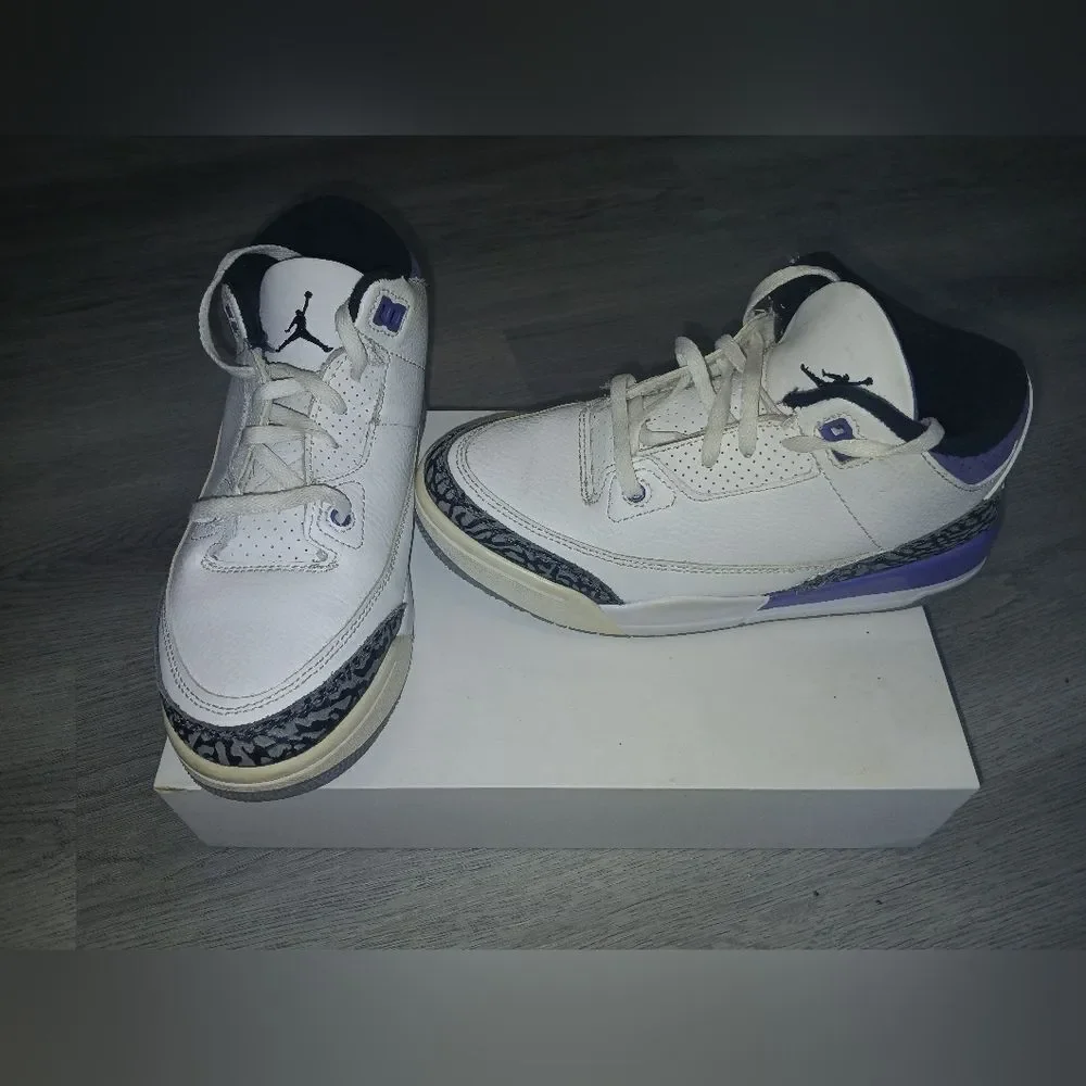 Nike JORDAN 3 Retro Dark Iris PS Sneakers DM0966-105 White 3Y Big Boys Girls